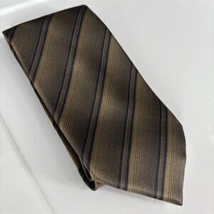 Brioni Mens Striped Silk Tie Tan Navy Hand Made in Italy Career Office Business